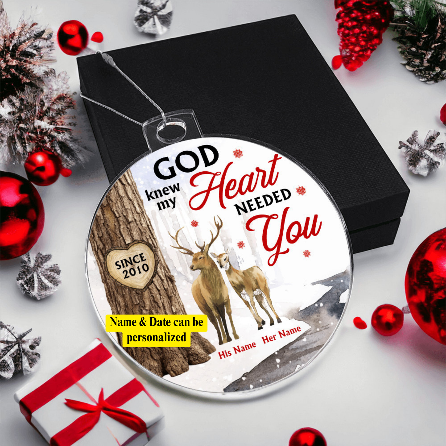 My Heart Needed You | Personalized Deer Couple Ornament