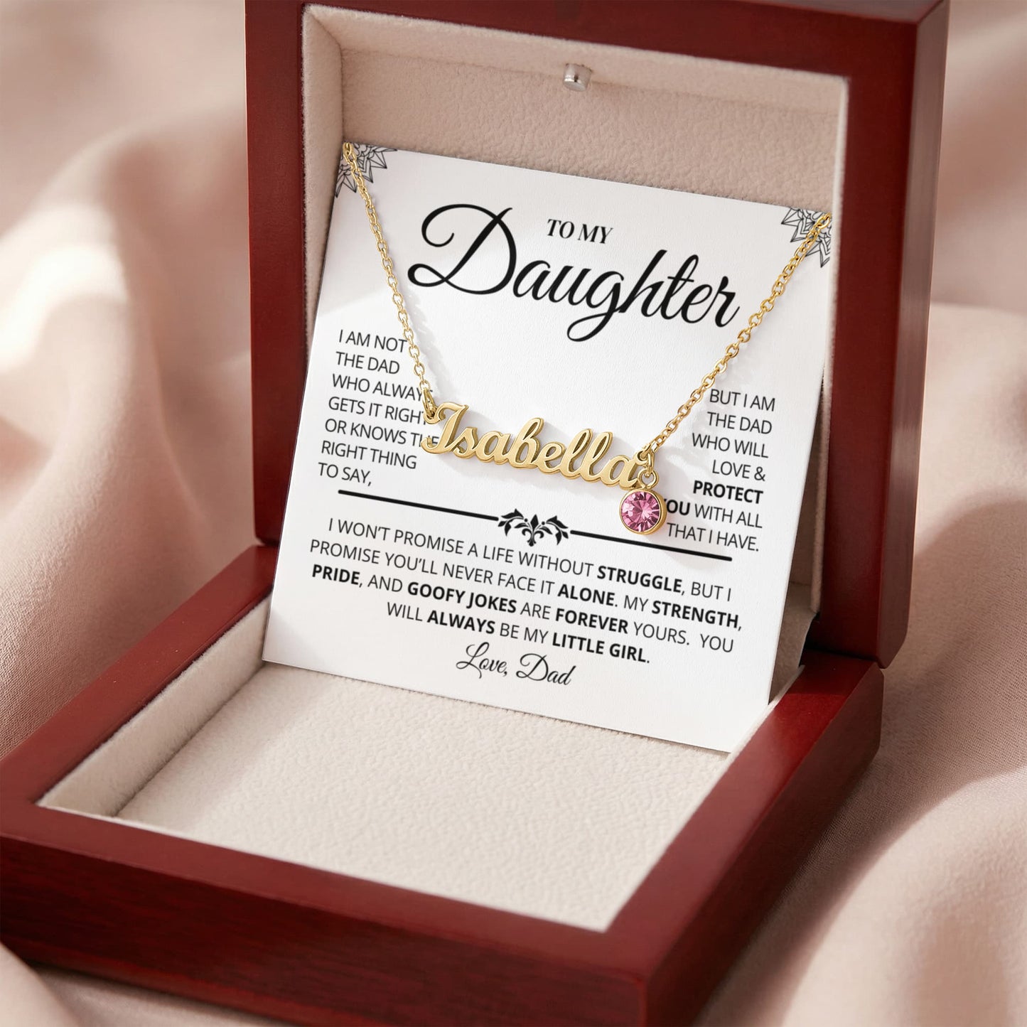 Custom name necklace with birthstone elegant gift presentation