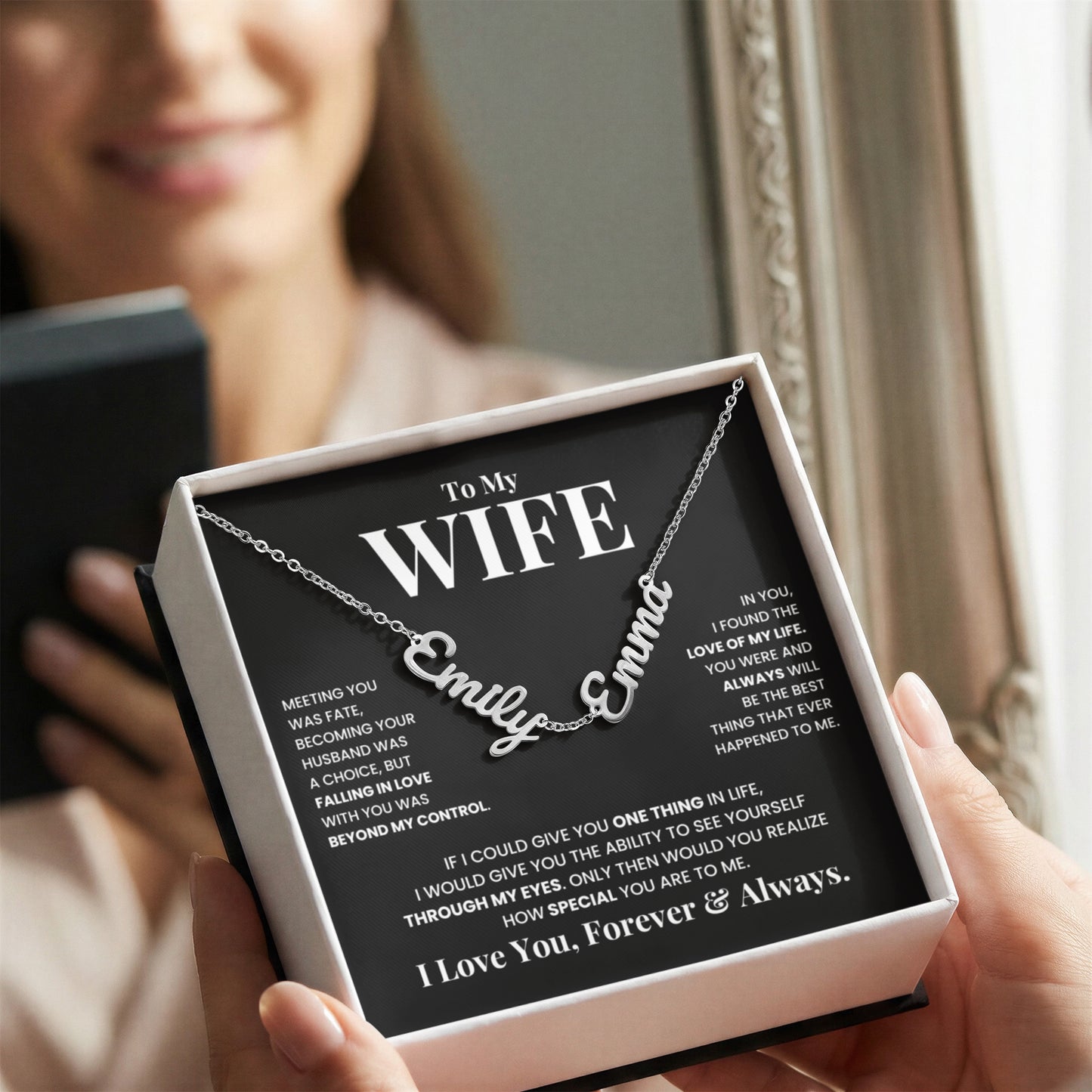 To My Wife | Love of My Life | Multiple Name Necklace (WHT TXT)