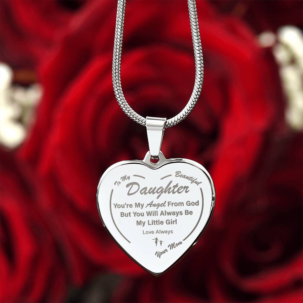 To My Daughter | My Angel | Engraved Heart Necklace