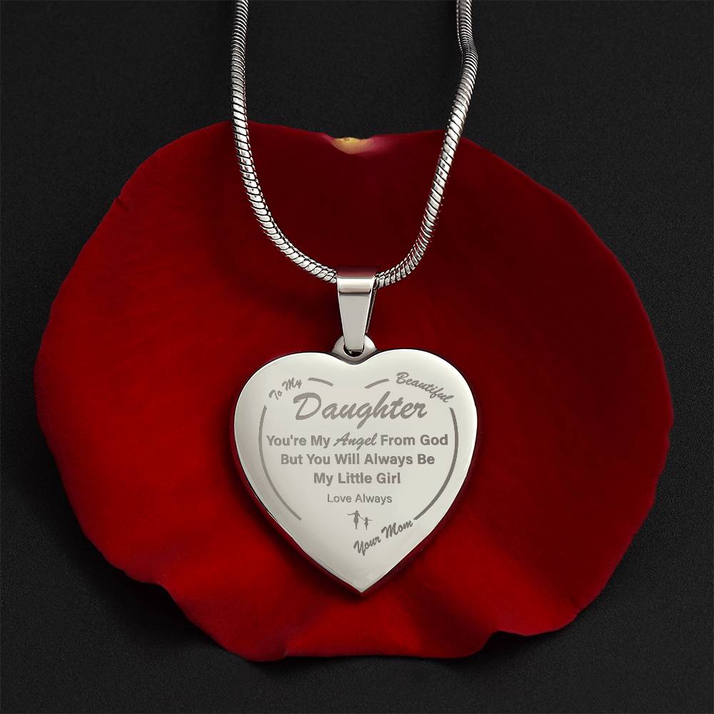 To My Daughter | My Angel | Engraved Heart Necklace