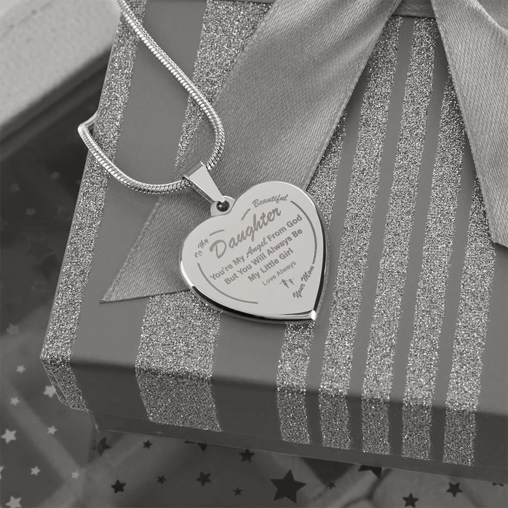 To My Daughter | My Angel | Engraved Heart Necklace