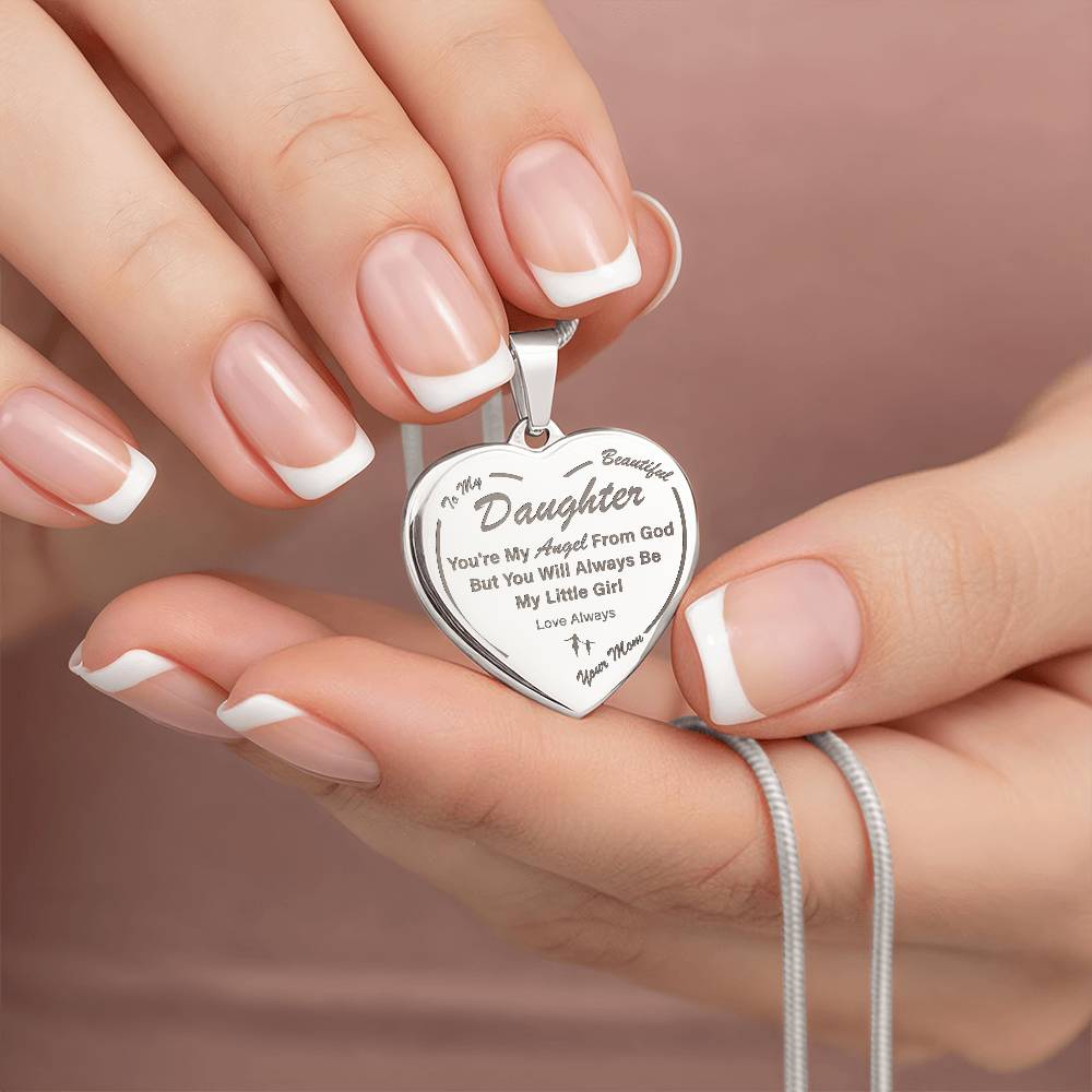 To My Daughter | My Angel | Engraved Heart Necklace