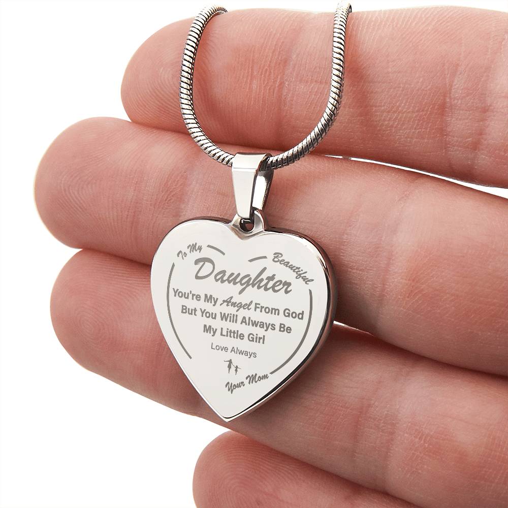 To My Daughter | My Angel | Engraved Heart Necklace