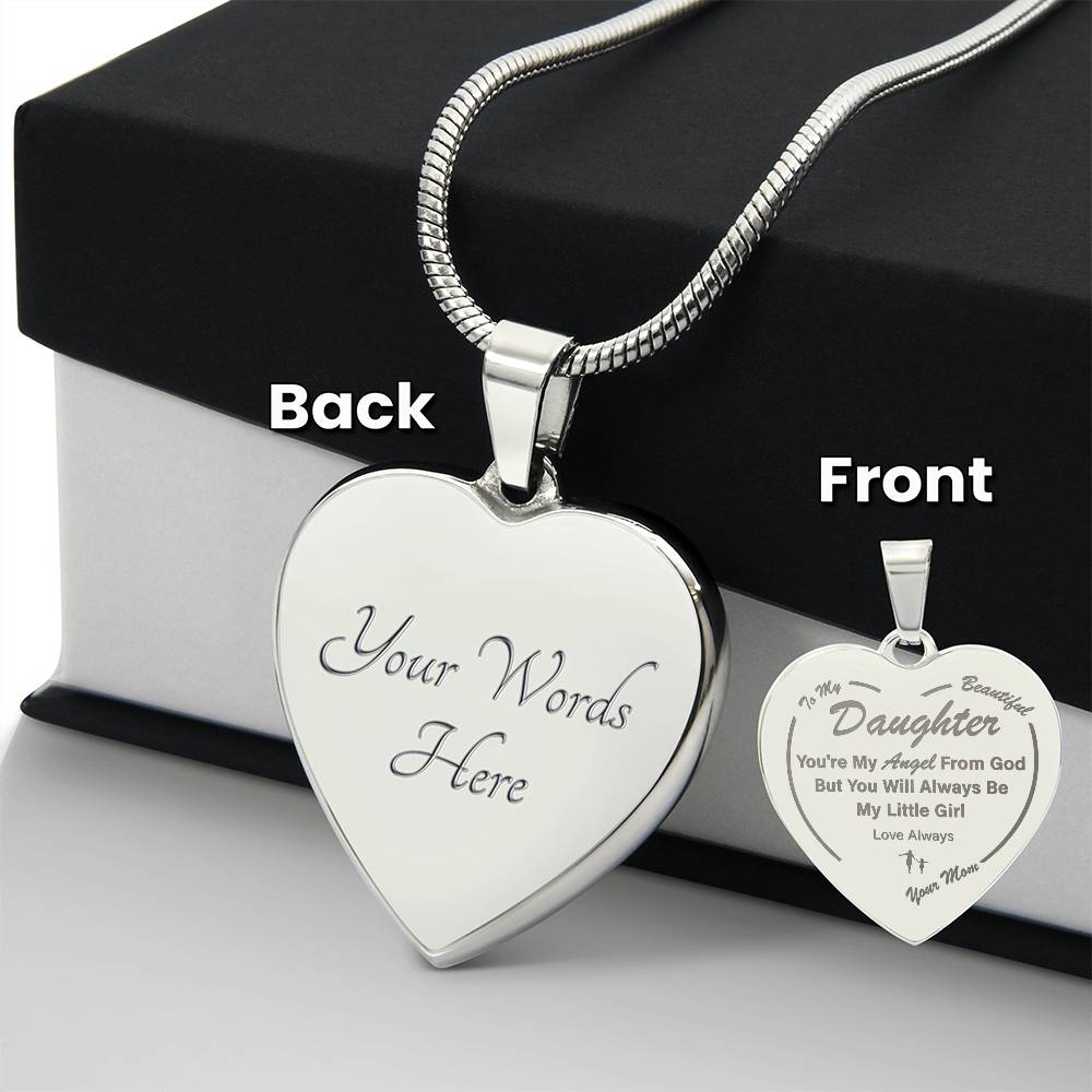 To My Daughter | My Angel | Engraved Heart Necklace