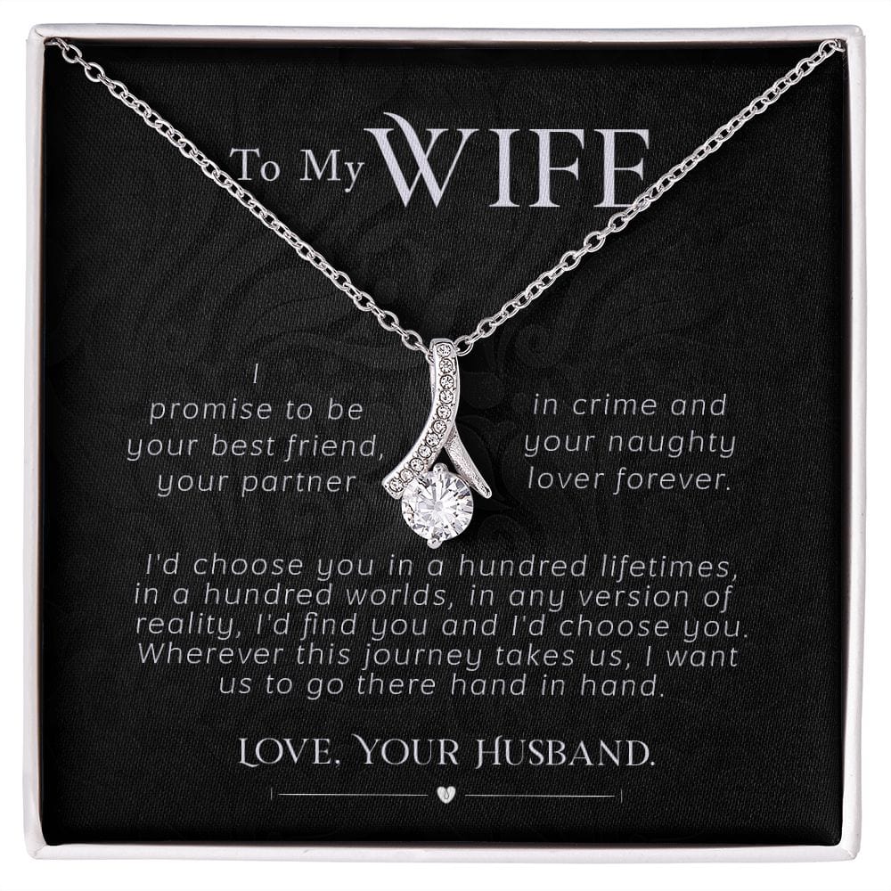 Imagine her reaction when she opens this stunning gift! The Alluring Beauty necklace features a petite ribbon shaped pendant that is sure to dazzle your special someone. Whether it's a birthday or anniversary, make sure to get her a gift she will love for years to come.