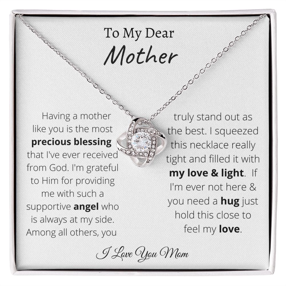 Surprise your mom with this stunning Love Knot Necklace and show her how much you care. This divine piece symbolizes an unbreakable bond between two souls, embellished with premium cubic zirconia crystals. Get free shipping today on orders over $50 for her birthday or any special occasion!