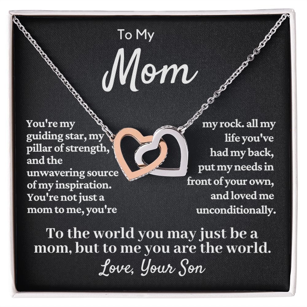 Give your mother a gift that embodies your unending love. This exquisite Interlocking Hearts necklace features two lovely hearts accented with luminous cubic zirconia crystals, making it the perfect accessory for daily wear. Whether you want to make your mom's anniversary memorable or celebrate a special birthday, you can dazzle your special someone with this stunning jewelry.