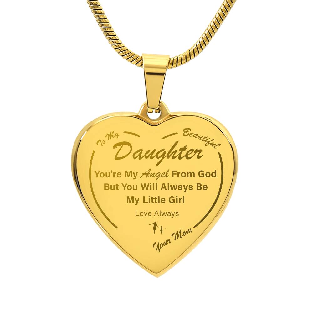 To My Daughter | My Angel | Engraved Heart Necklace