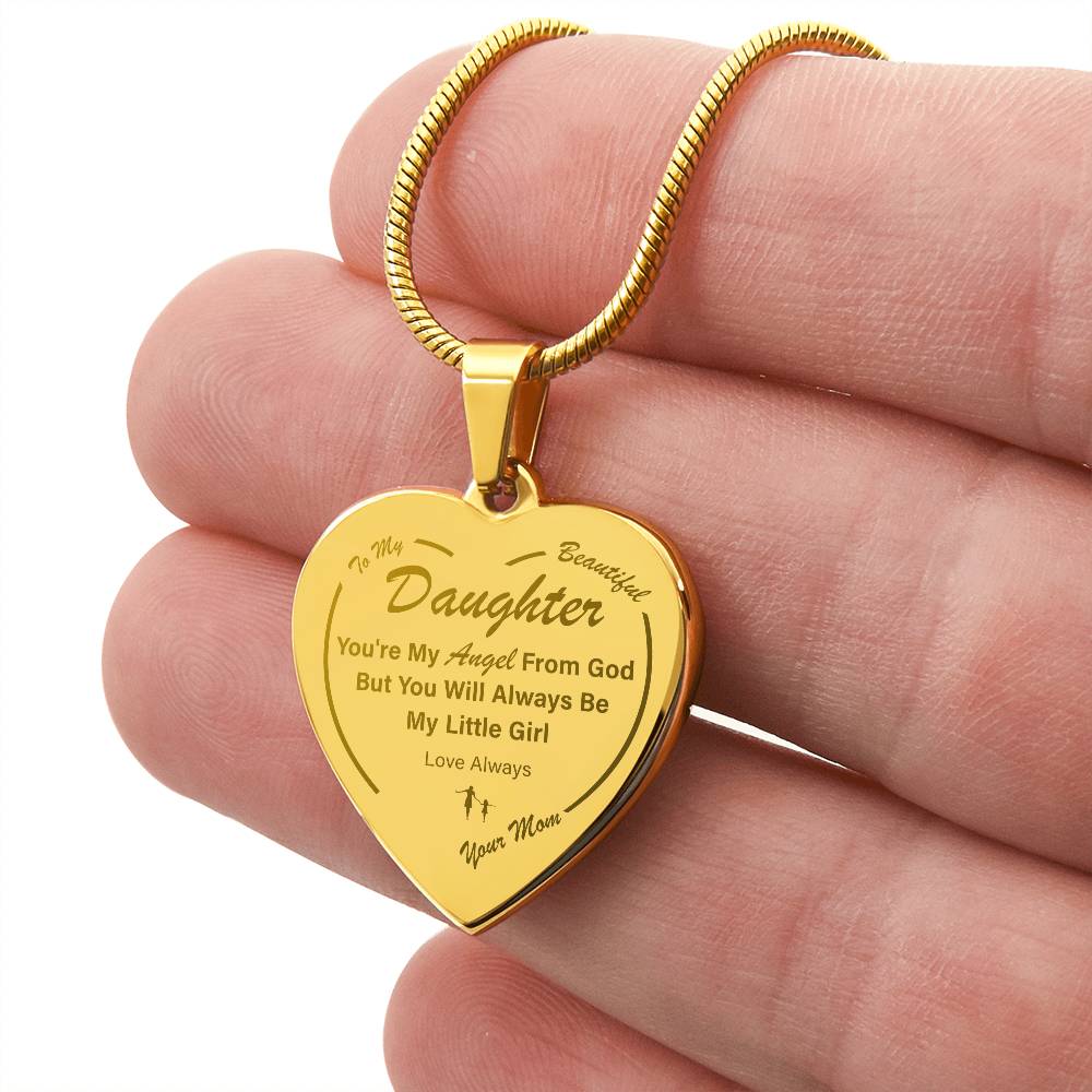 To My Daughter | My Angel | Engraved Heart Necklace
