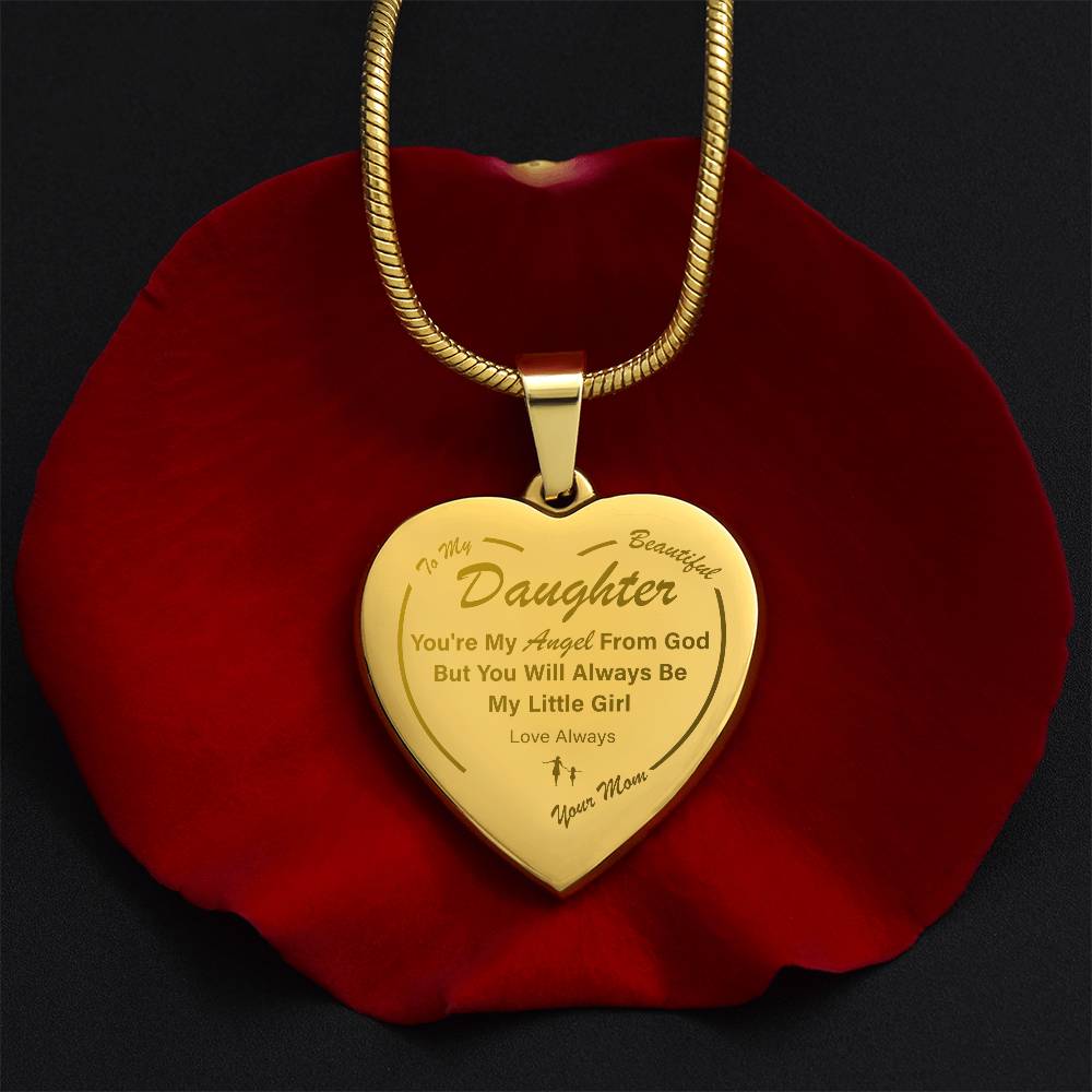 To My Daughter | My Angel | Engraved Heart Necklace