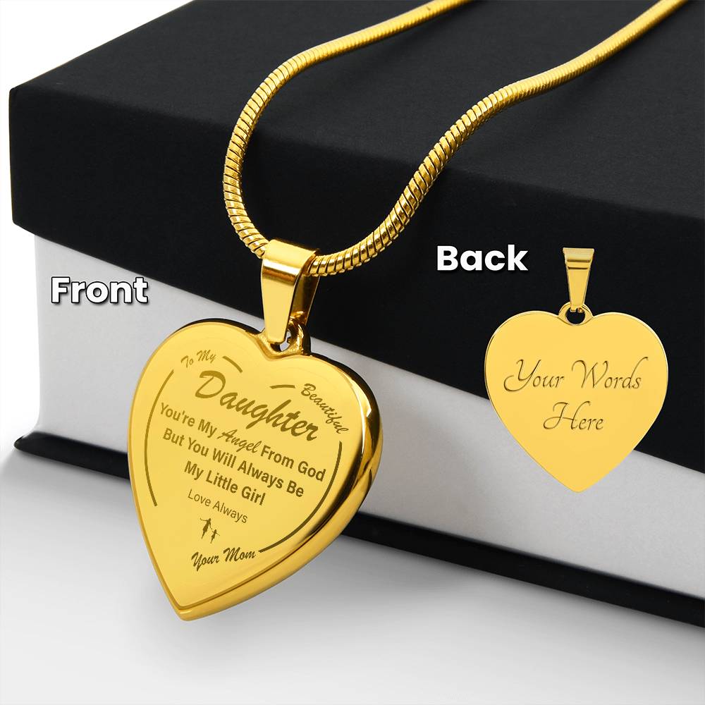 To My Daughter | My Angel | Engraved Heart Necklace