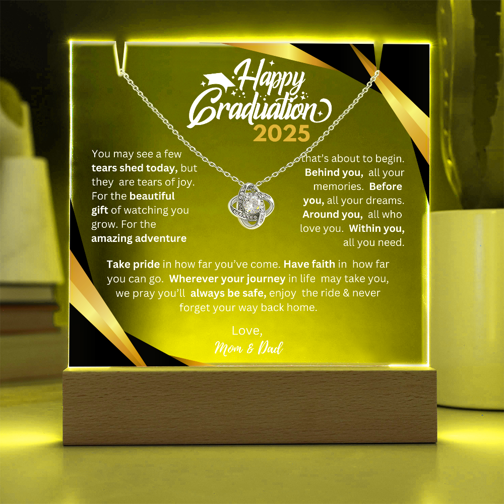 Happy Graduation 2025 | Before You All You Need | Love Knot Necklace Plaque (WHT TXT)