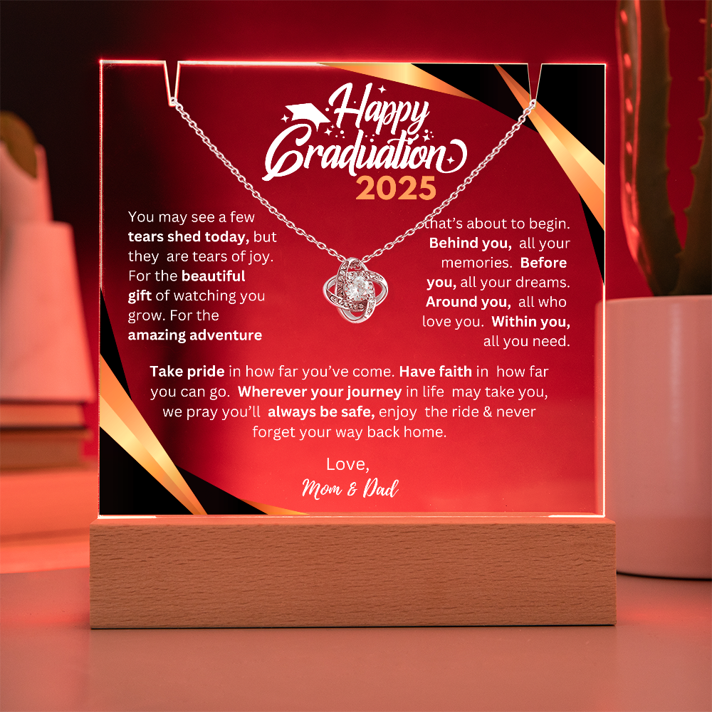 Happy Graduation 2025 | Before You All You Need | Love Knot Necklace Plaque (WHT TXT)