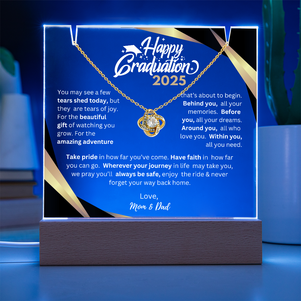 Happy Graduation 2025 | Before You All You Need | Love Knot Necklace Plaque (WHT TXT)