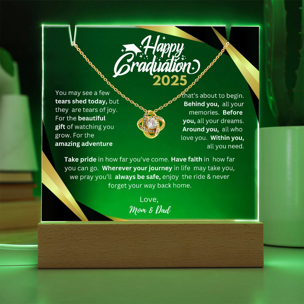 Happy Graduation 2025 | Before You All You Need | Love Knot Necklace Plaque (WHT TXT)