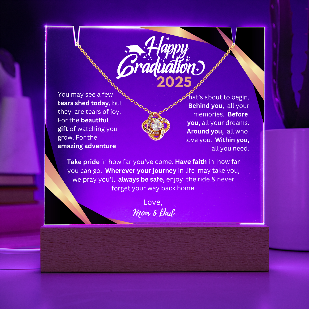 Happy Graduation 2025 | Before You All You Need | Love Knot Necklace Plaque (WHT TXT)