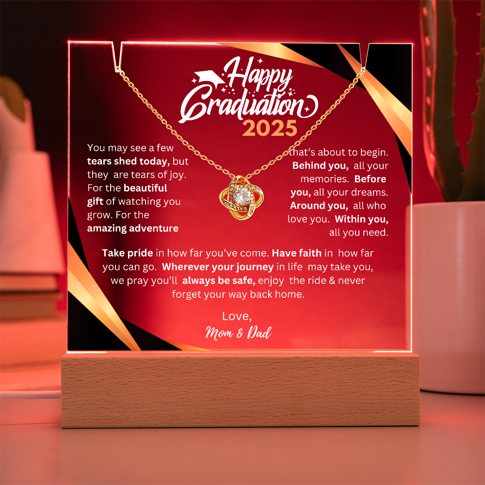 Happy Graduation 2025 | Before You All You Need | Love Knot Necklace Plaque (WHT TXT)
