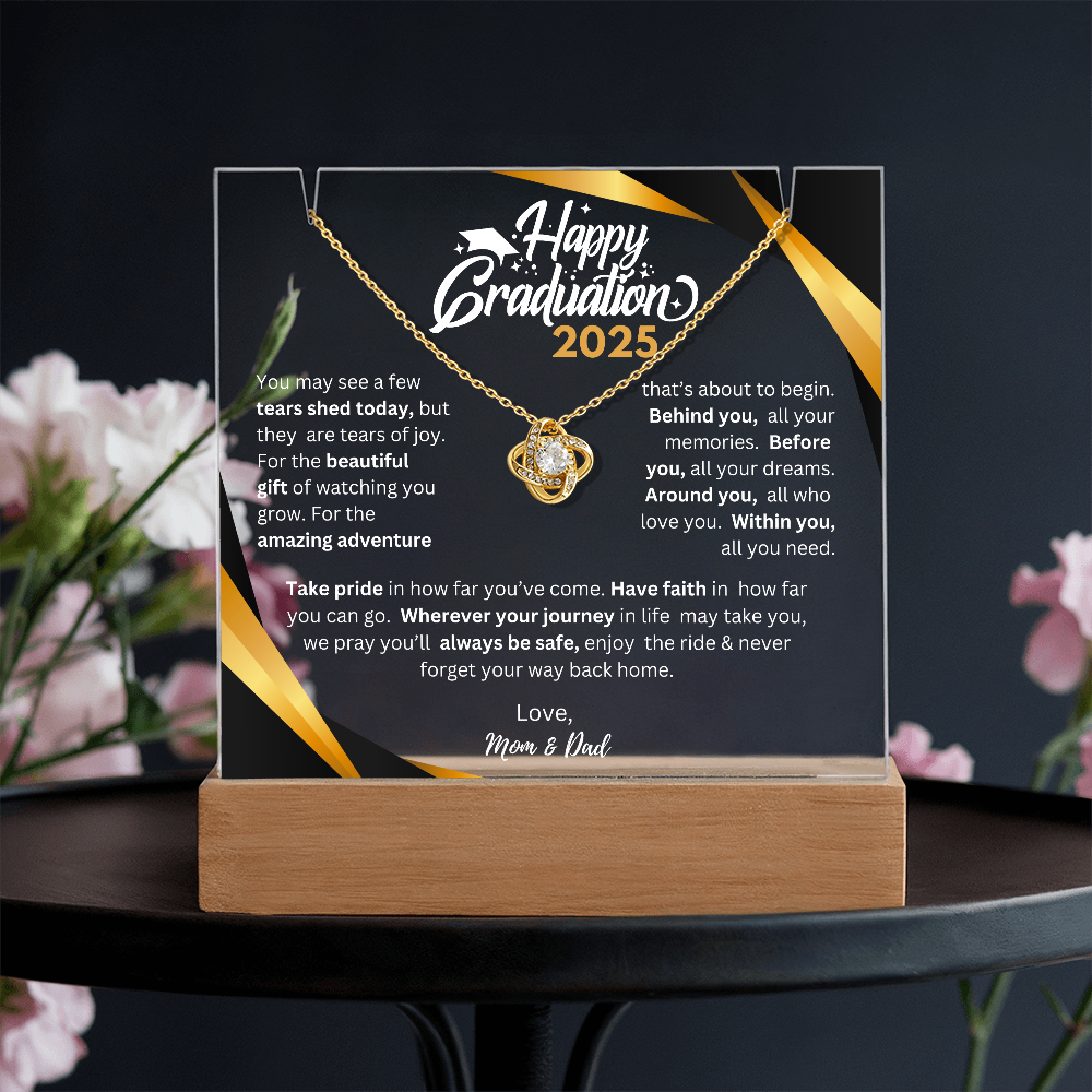 Happy Graduation 2025 | Before You All You Need | Love Knot Necklace Plaque (WHT TXT)