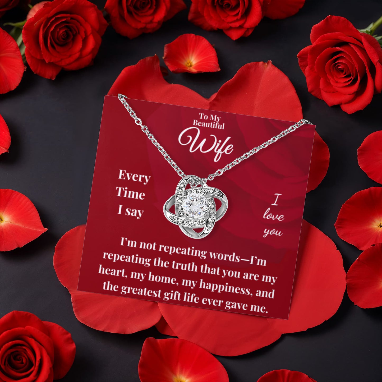 To My Beautiful Wife | Love knot Necklace | Rotating Rose Gift Box