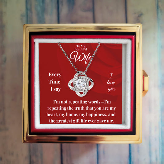To My Beautiful Wife | Love knot Necklace | Rotating Rose Gift Box