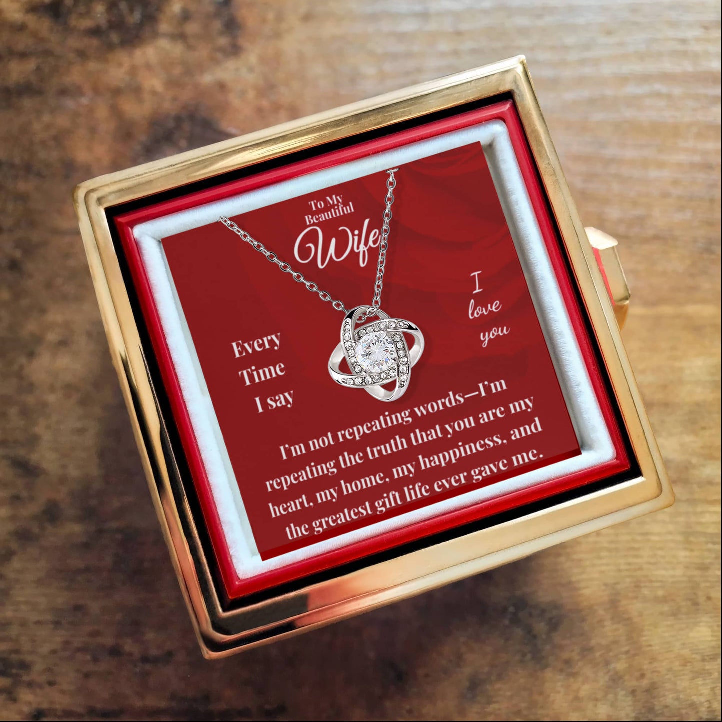 To My Beautiful Wife | Love knot Necklace | Rotating Rose Gift Box