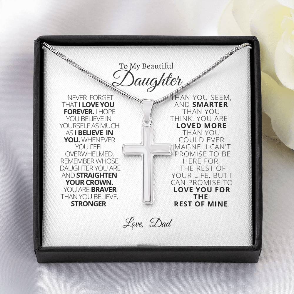 To My Daughter - Straighten Your Crown Cross Necklace