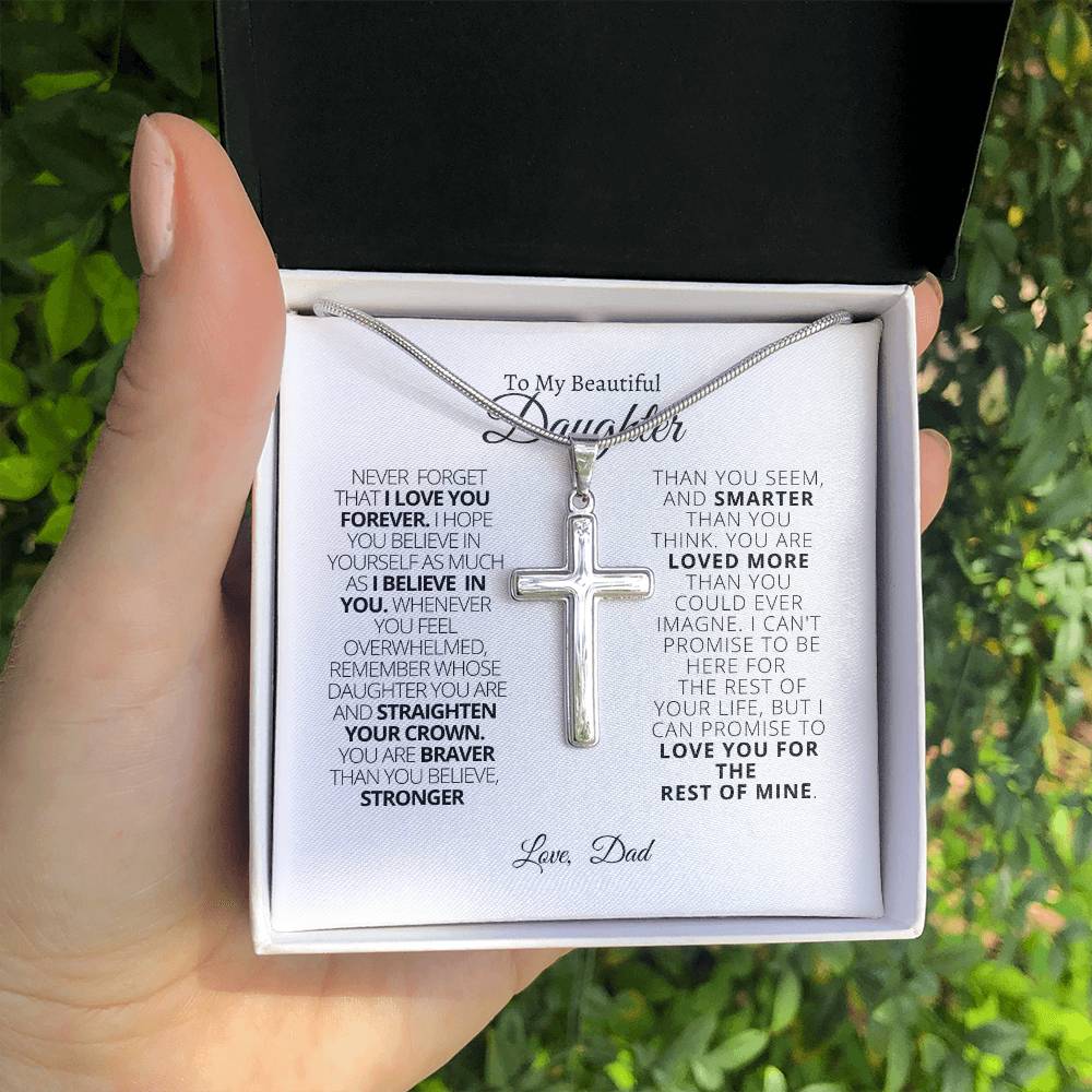 To My Daughter - Straighten Your Crown Cross Necklace