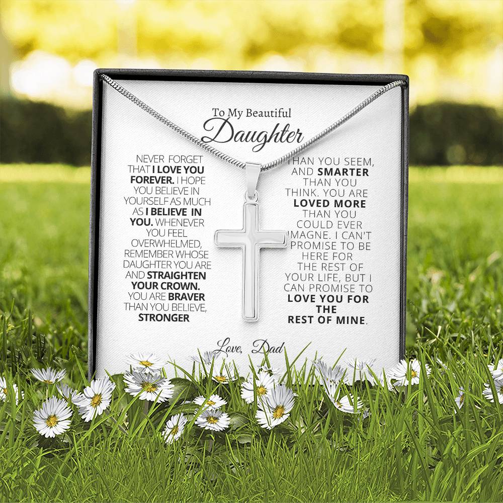 To My Daughter - Straighten Your Crown Cross Necklace