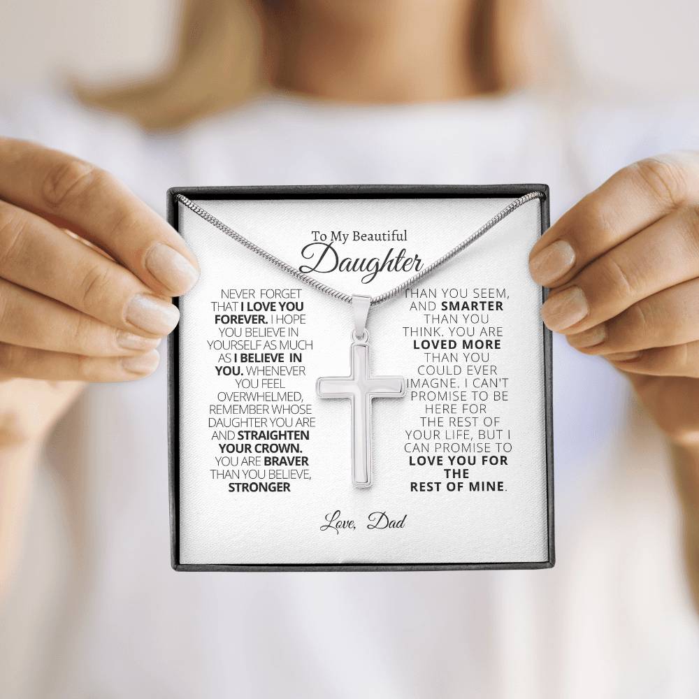 To My Daughter - Straighten Your Crown Cross Necklace