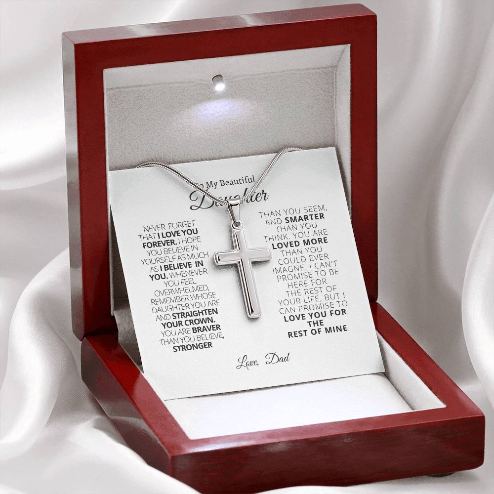 To My Daughter - Straighten Your Crown Cross Necklace