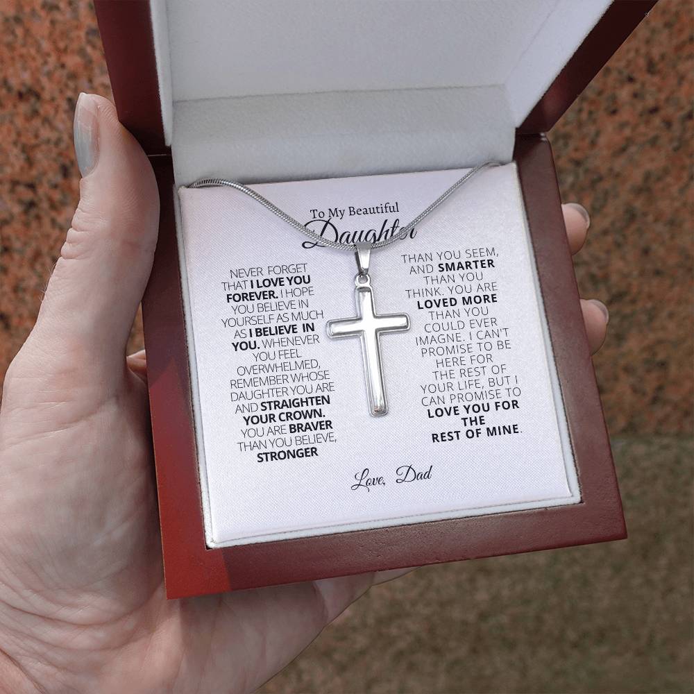 To My Daughter - Straighten Your Crown Cross Necklace