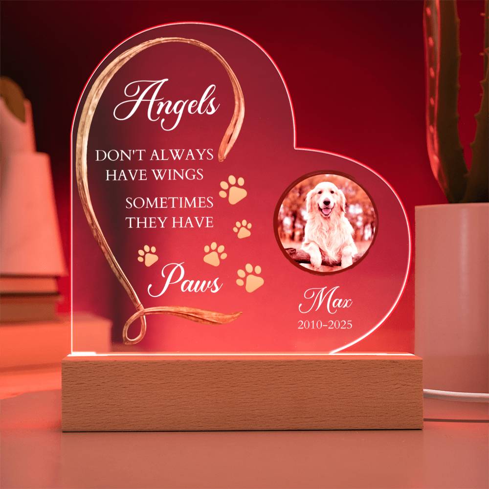 Personalized Heart Acrylic Pet Plaque | LED Memorial
