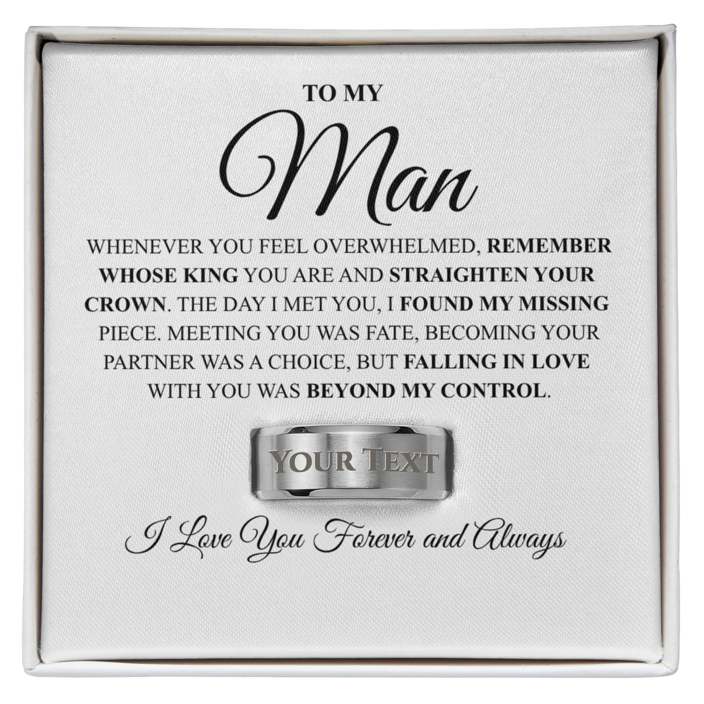 engraved ring for man with romantic message card gift