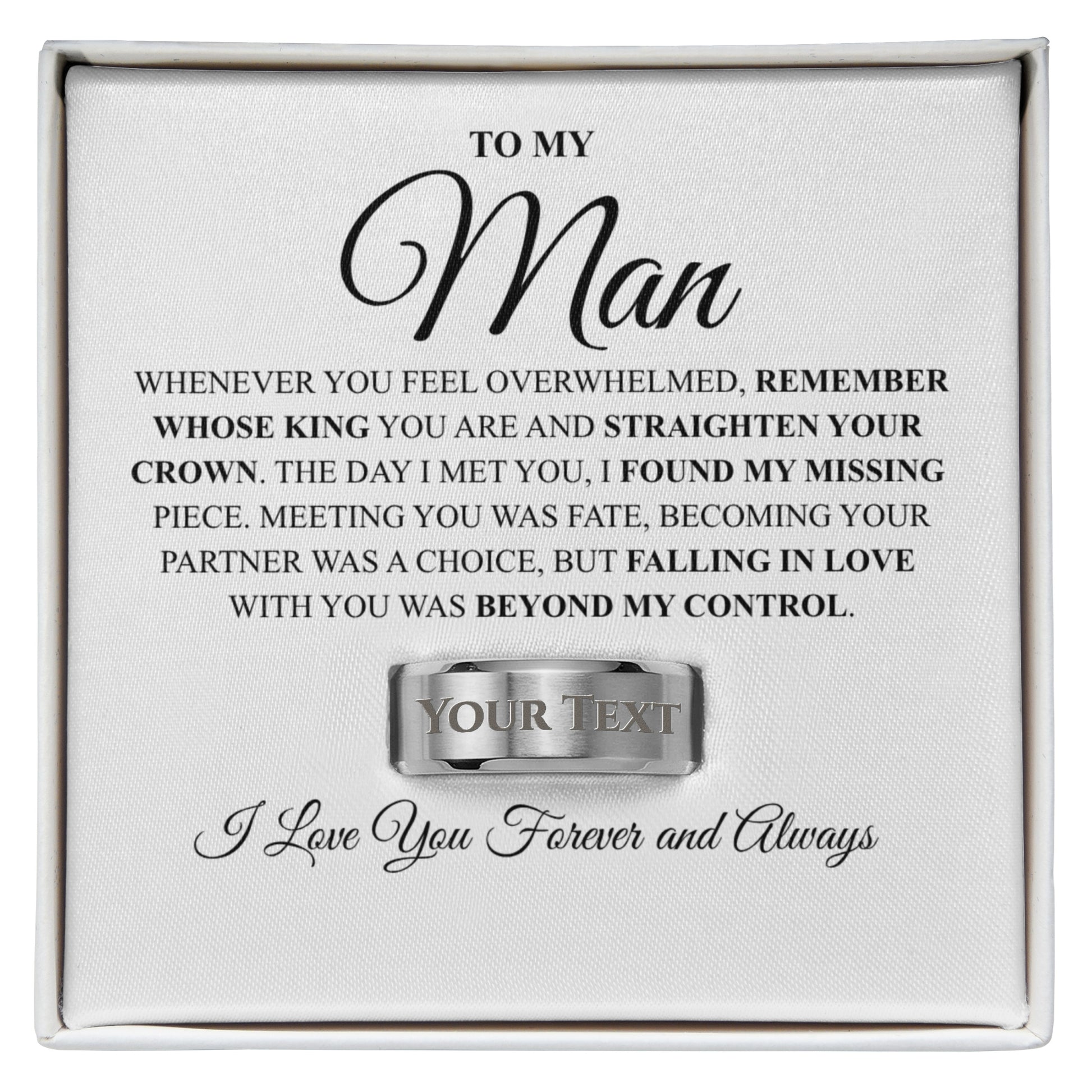 engraved ring for man with romantic message card gift