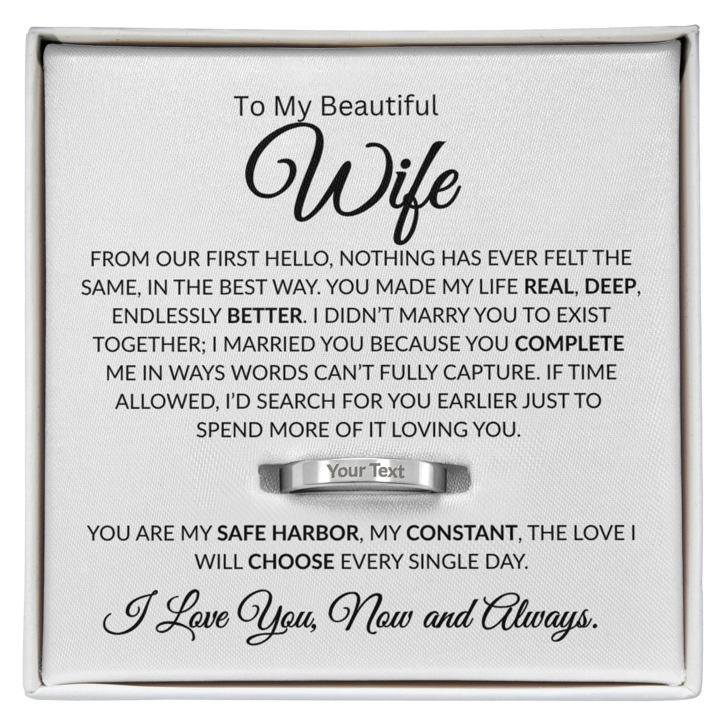 Custom Engraved Ring for Her – Personalized Message Band Gift (WHT)