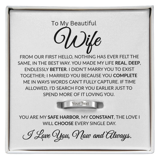 Custom Engraved Ring for Her – Personalized Message Band Gift (WHT)