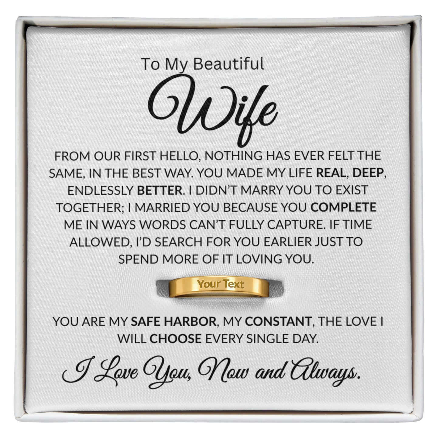 Custom Engraved Ring for Her – Personalized Message Band Gift (WHT)