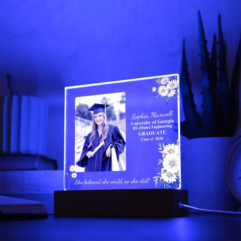 Graduate Class of 2026 | She Believed She Could | Acrylic Plaque (WHT)