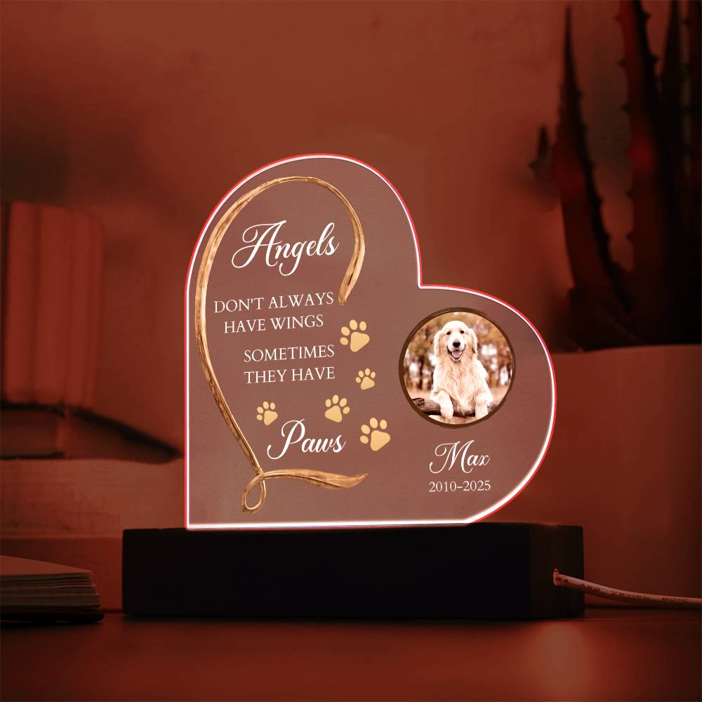 Personalized Heart Acrylic Pet Plaque | LED Memorial
