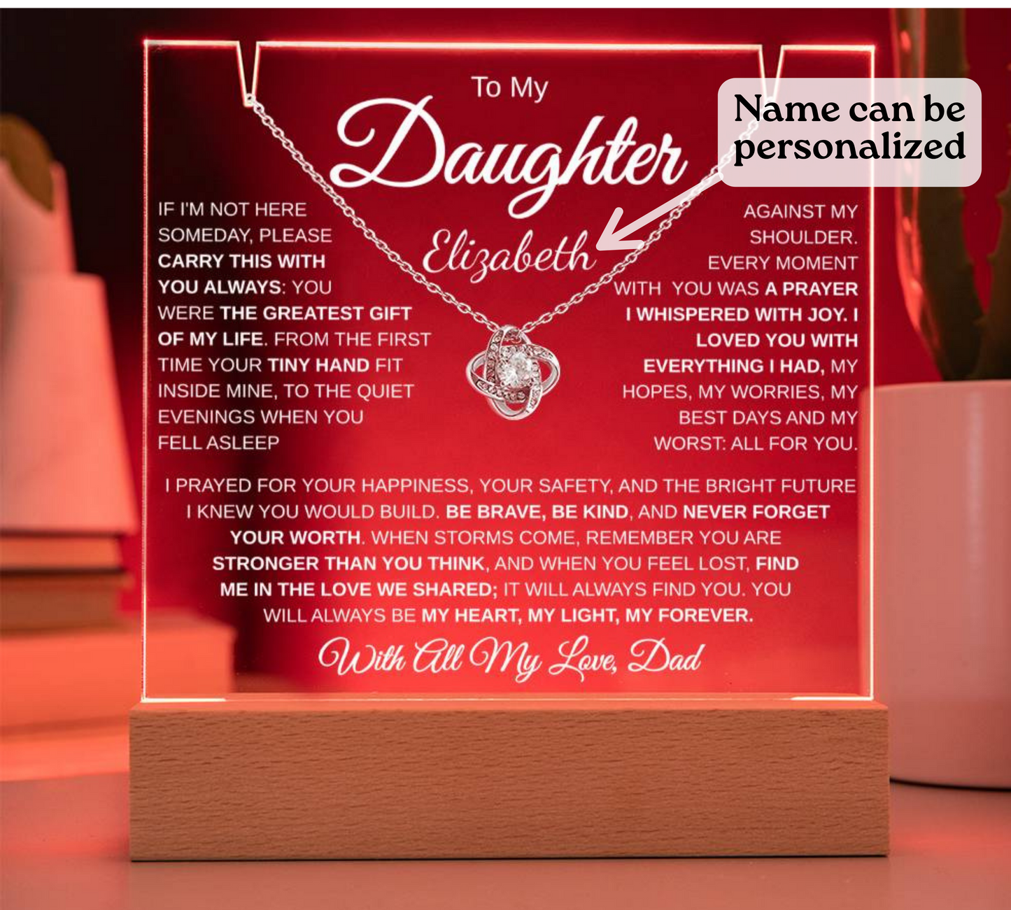 Personalized Daughter Plaque & Necklace Gift Set | From Dad