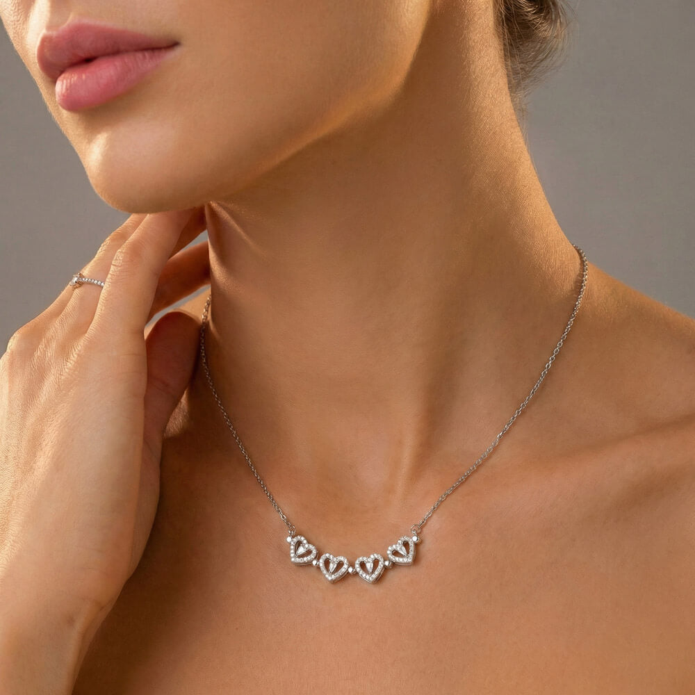 Woman wearing  magnetics heart necklace