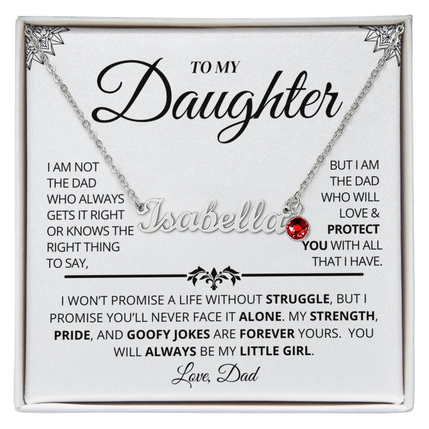 Custom name necklace with birthstone for daughter in gift box