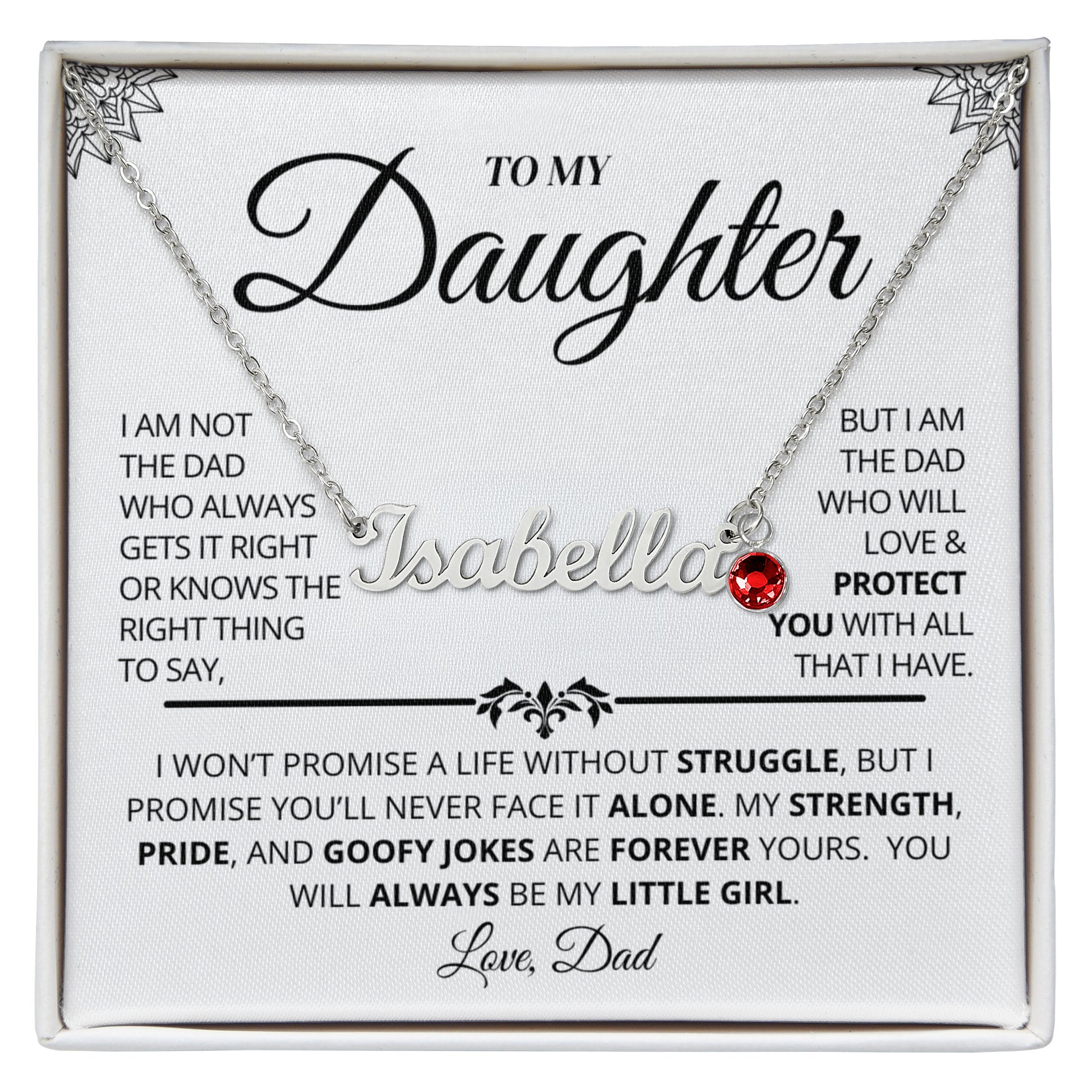 Custom name necklace with birthstone for daughter in gift box