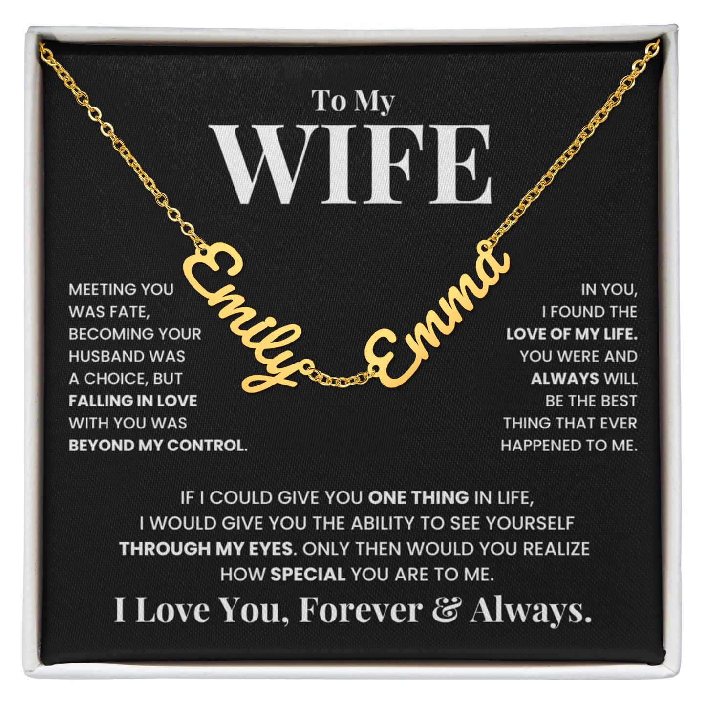 To My Wife | Love of My Life | Multiple Name Necklace (WHT TXT)