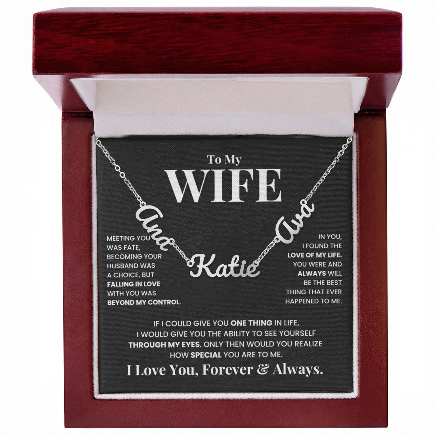 Personalized name necklace for wife in luxury gift box