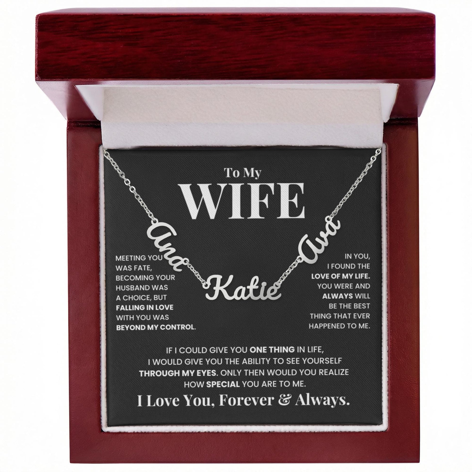 Personalized name necklace for wife in luxury gift box