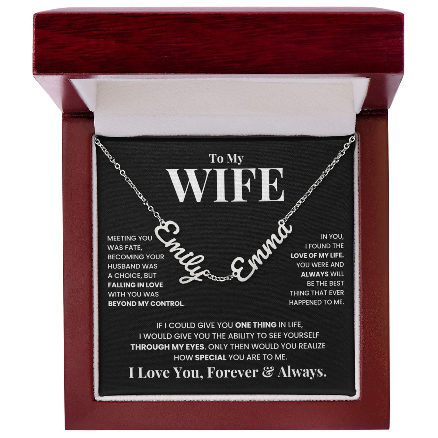 To My Wife | Love of My Life | Multiple Name Necklace (WHT TXT)