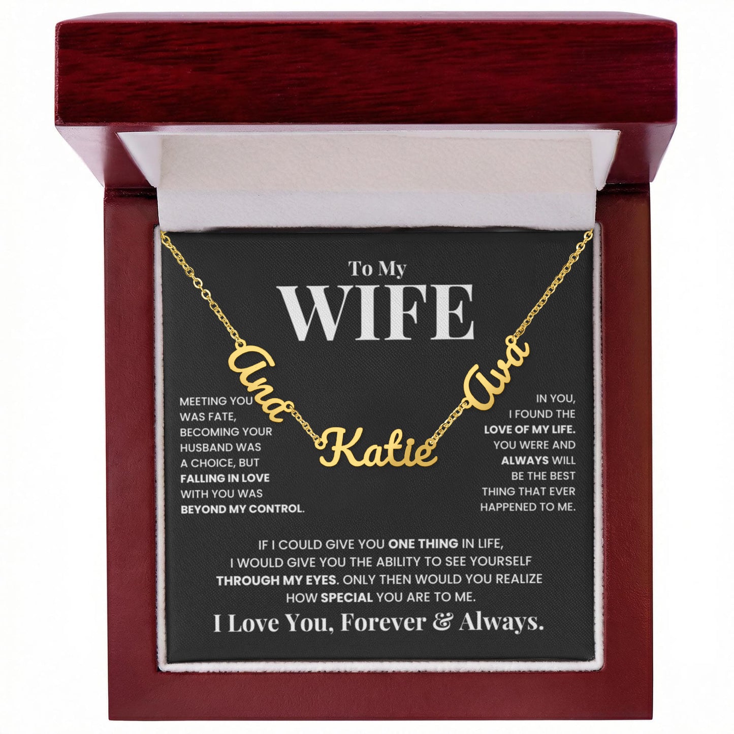 Jewelry gift for wife in mahogany style box