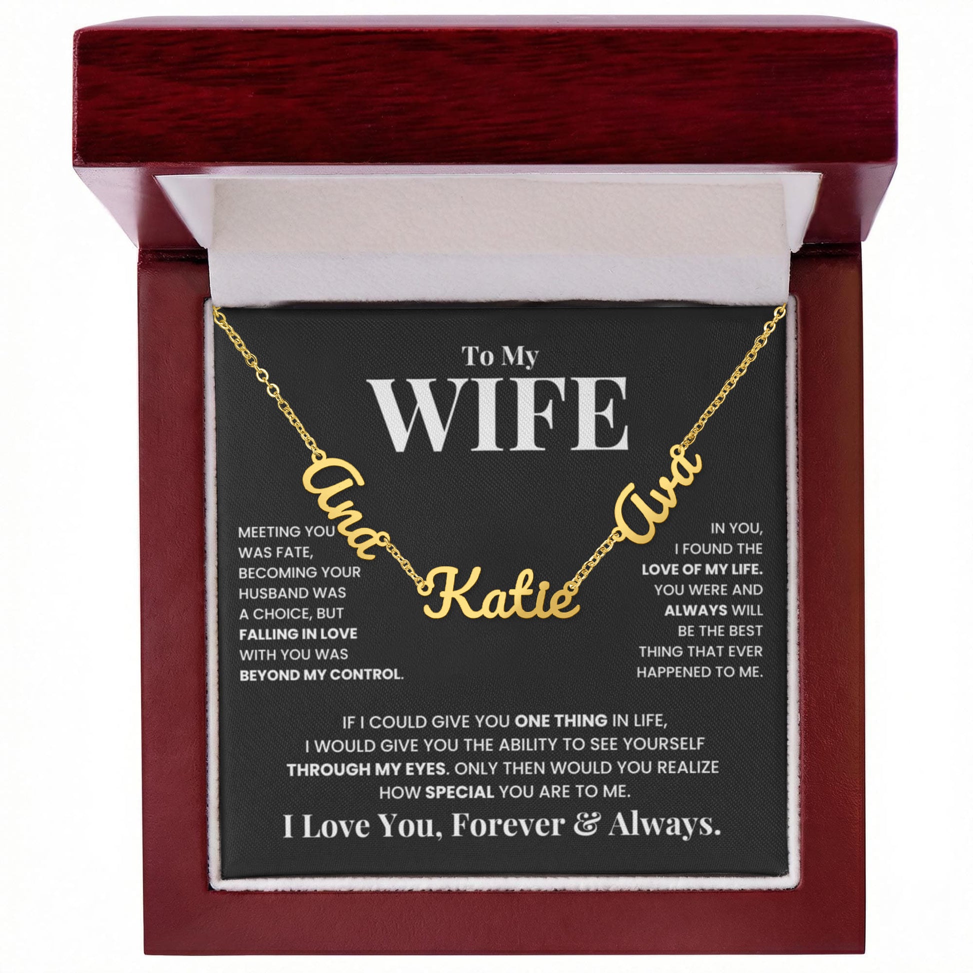 Jewelry gift for wife in mahogany style box